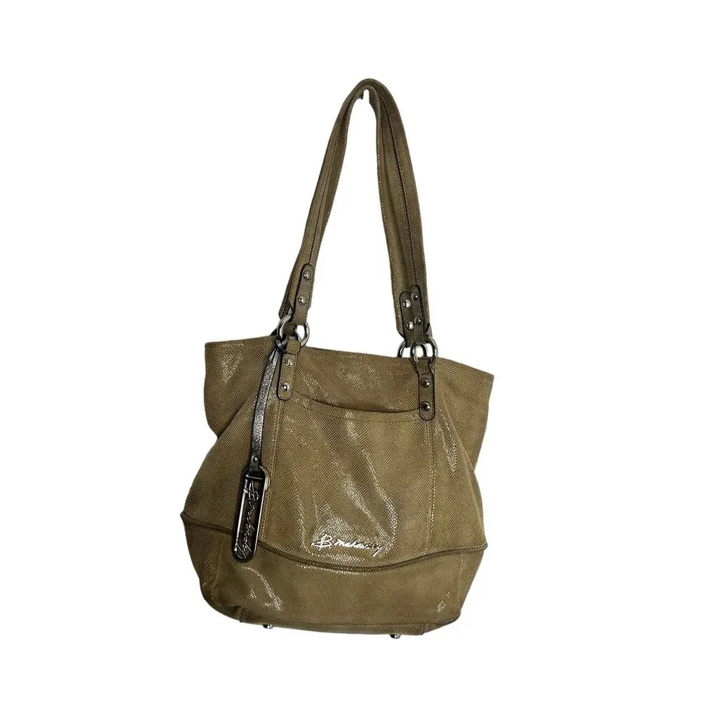 B Makowsky Leather large tote taupe lizard embossed handbag‎ purse